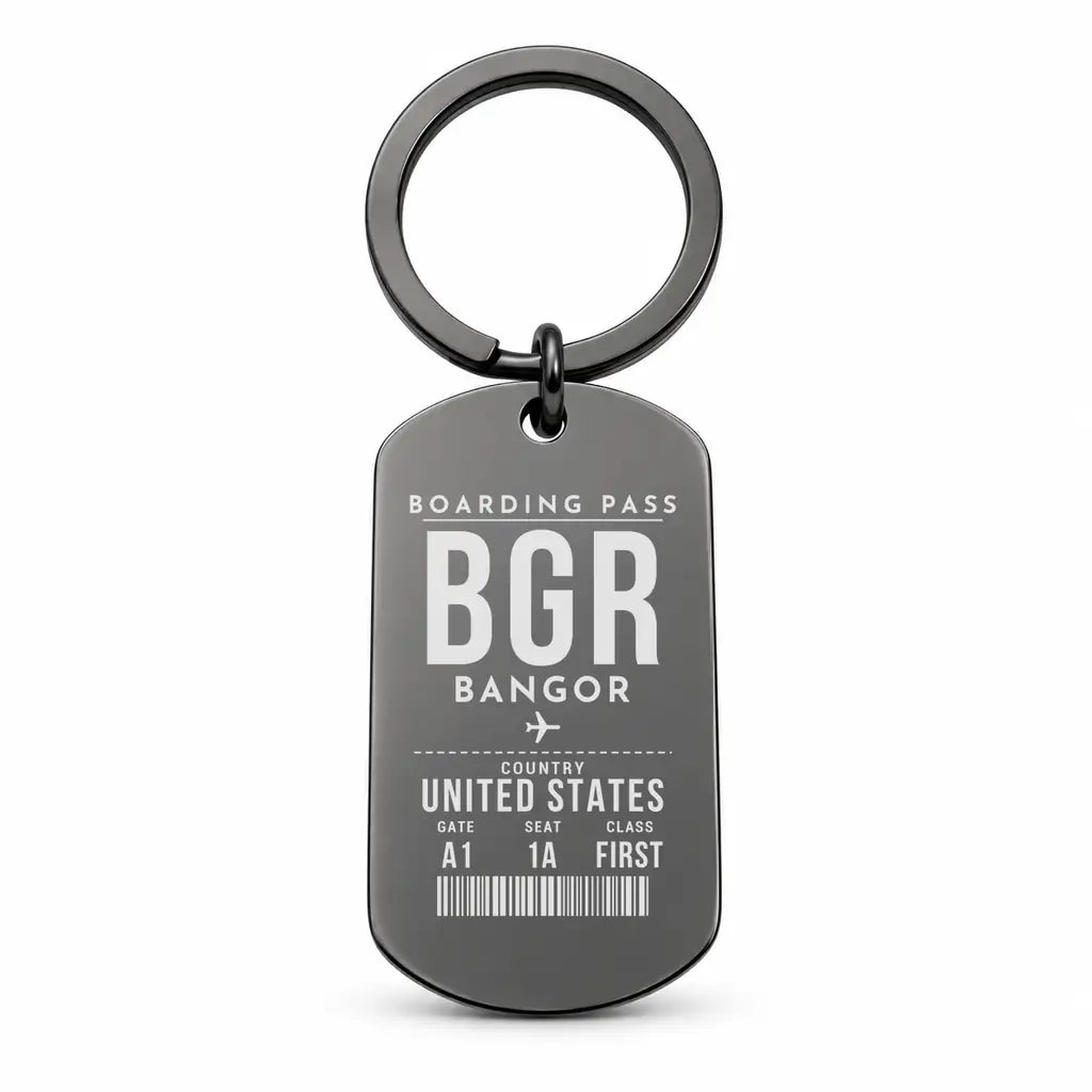Bangor International Airport BGR - Key Chain - Boarding Pass Style - Black