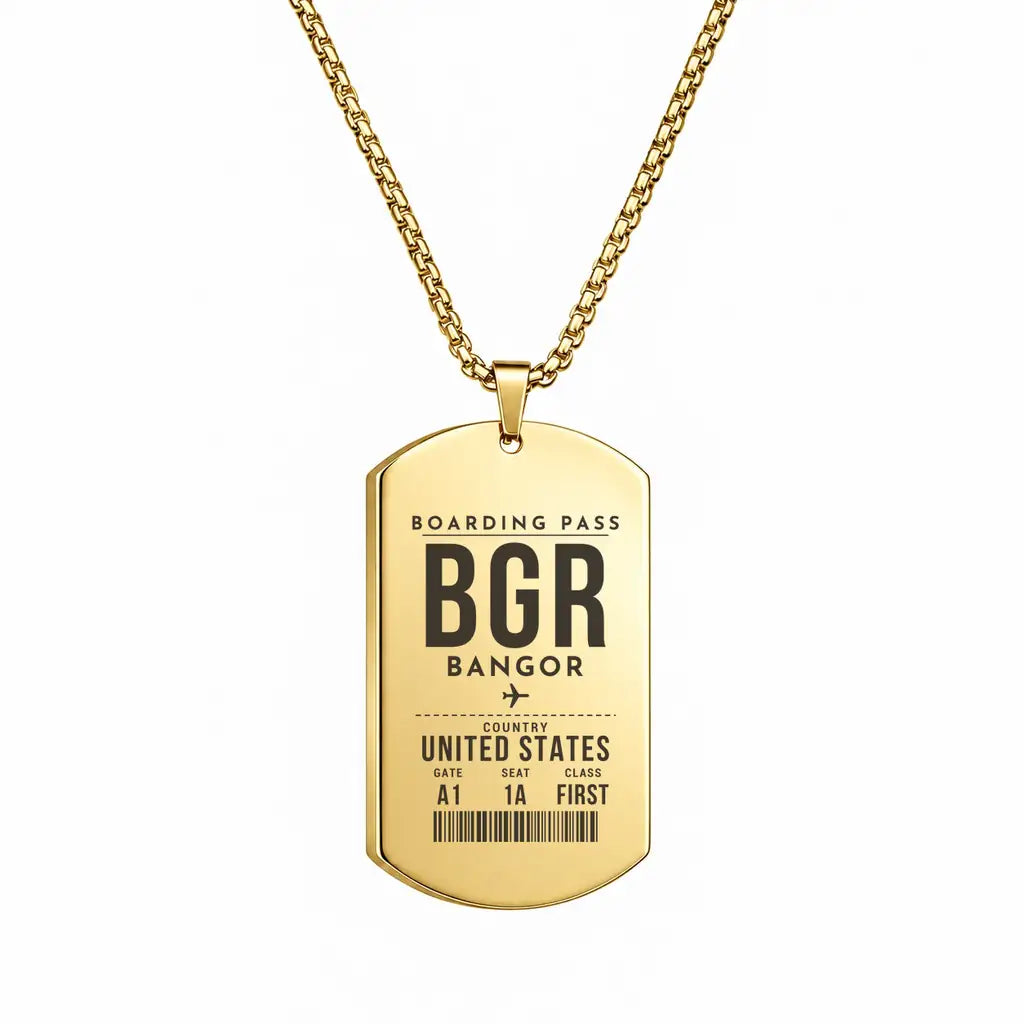 Bangor International Airport BGR - Necklace - Boarding Pass Style - Gold