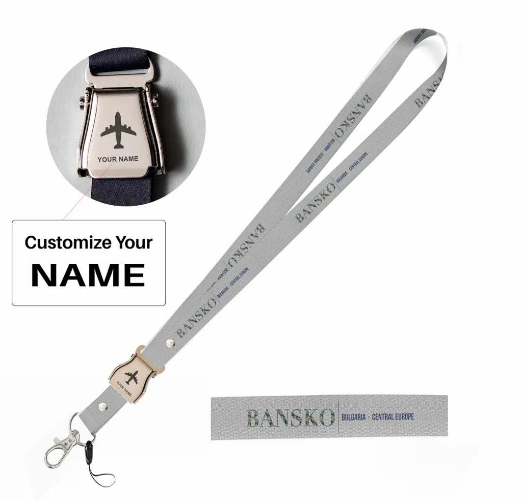 Bansko City Series seat belt lanyard - light gray with name