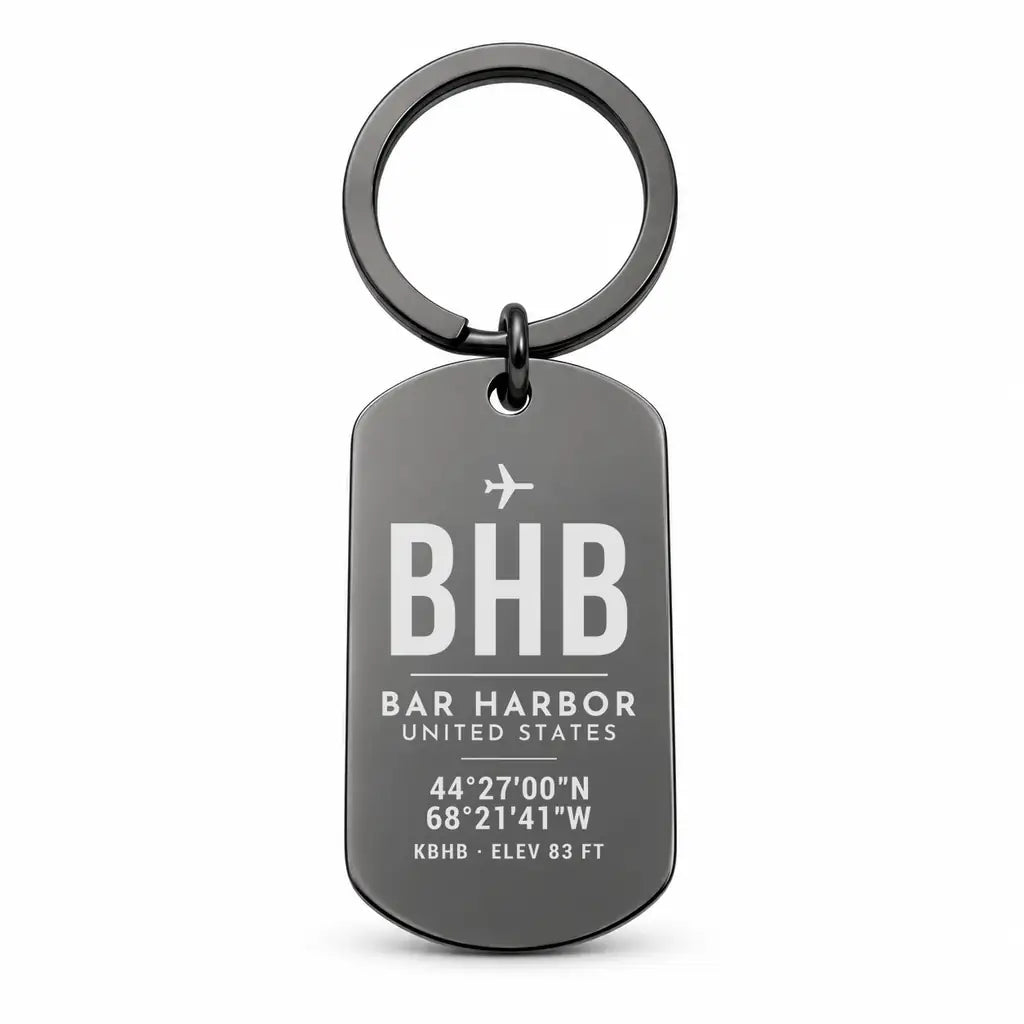 Bar Harbor Hancock County Airport BHB - Key Chain - Original Design - Black