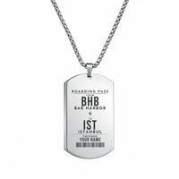 Thumbnail for Bar Harbor Hancock County Airport BHB - Necklace - Customizable Boarding Pass - Silver