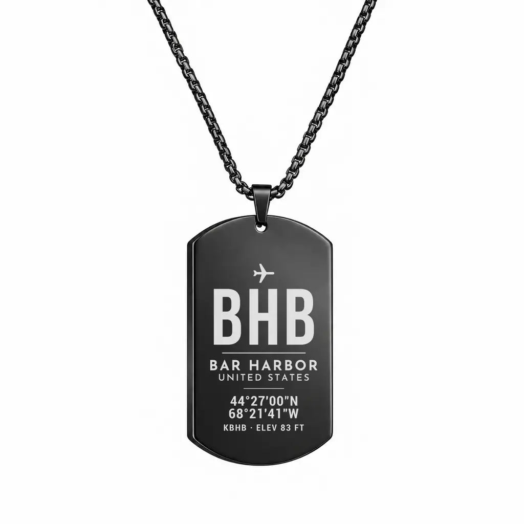 Bar Harbor Hancock County Airport BHB - Necklace - Original Design - Black