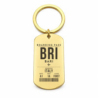 Thumbnail for Bari Karol Wojtyła Airport BRI - Key Chain - Boarding Pass Style - Gold
