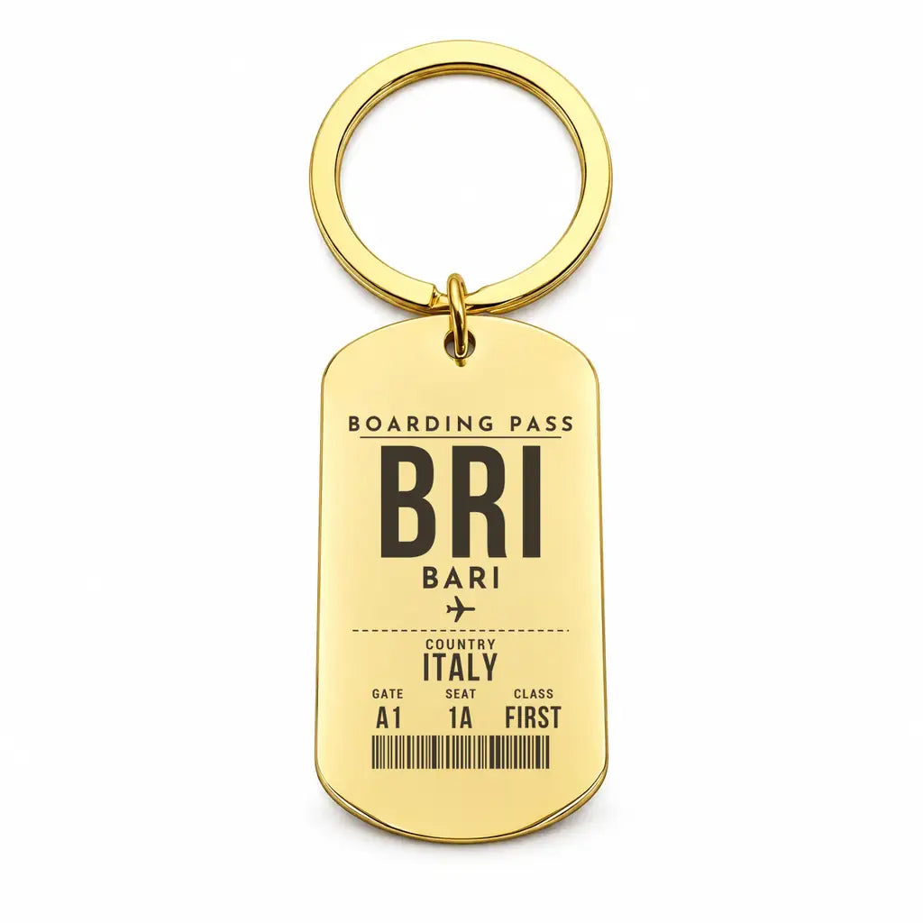 Bari Karol Wojtyła Airport BRI - Key Chain - Boarding Pass Style - Gold