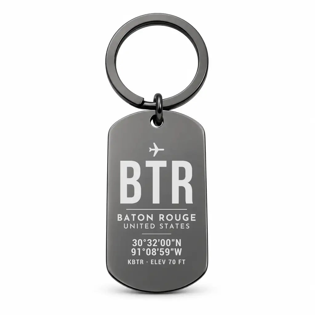 Baton Rouge Metropolitan Airport BTR - Key Chain - Original Design - Black