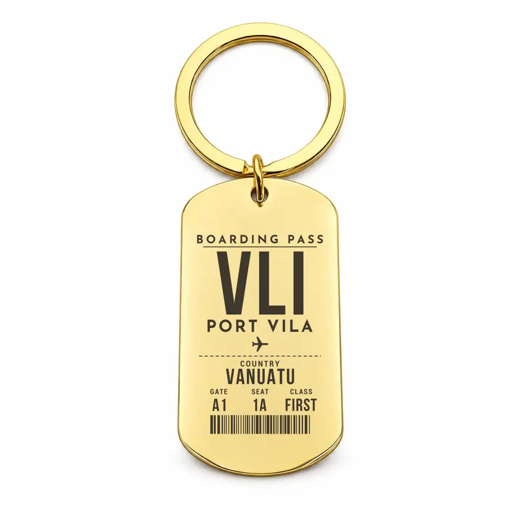 Bauerfield International Airport VLI — Port Vila - Key Chain - Boarding Pass Style - Gold