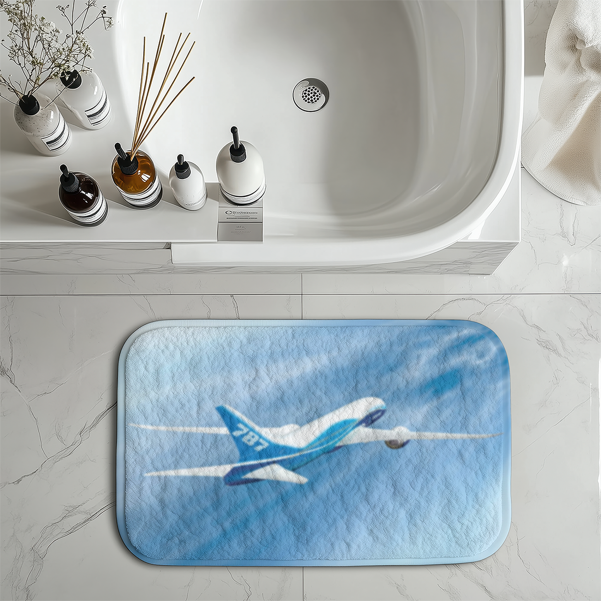 Beautiful Painting of Boeing 787 Dreamliner Designed Bath Mats