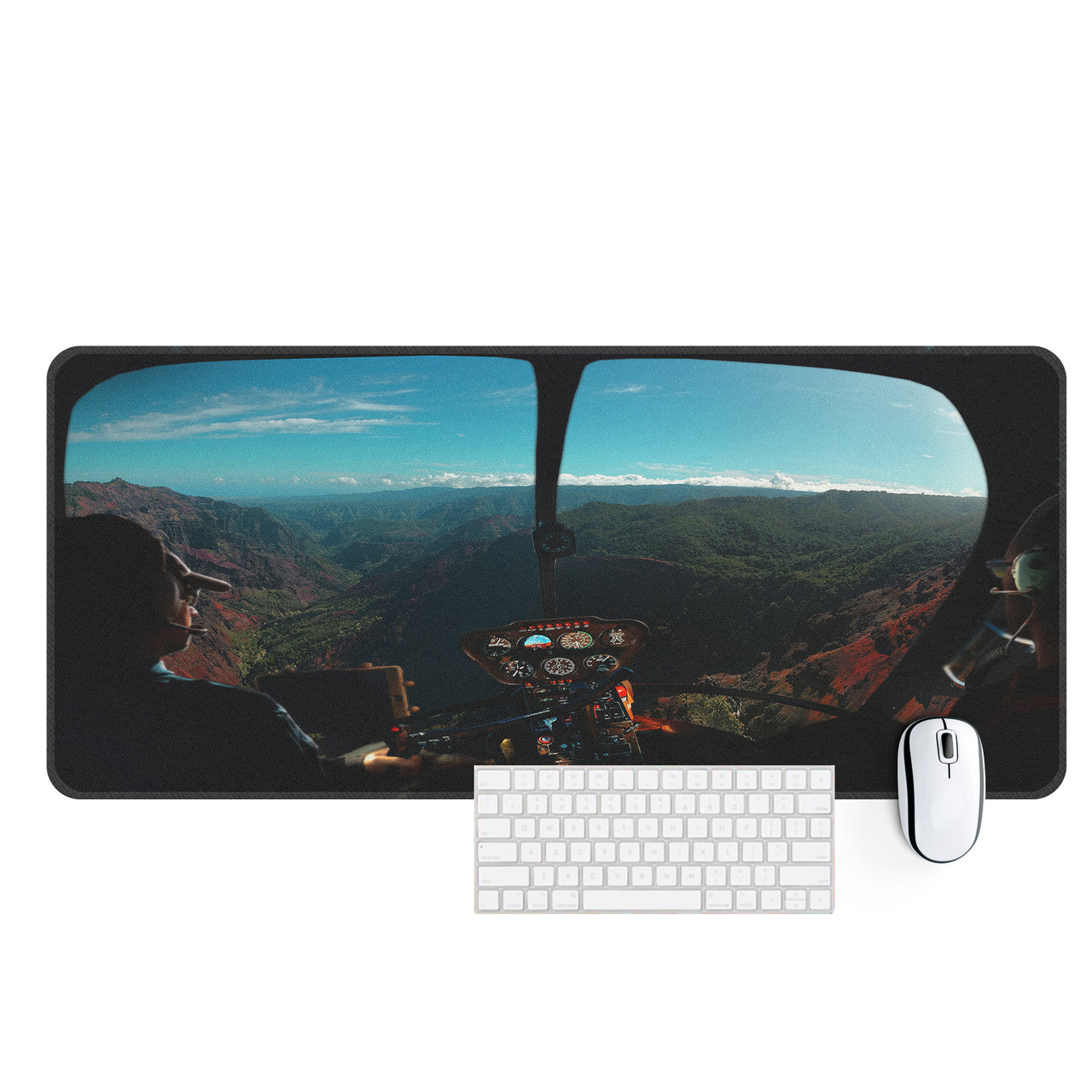 Beautiful Scenary Through Helicopter Cockpit Designed Desk Mats