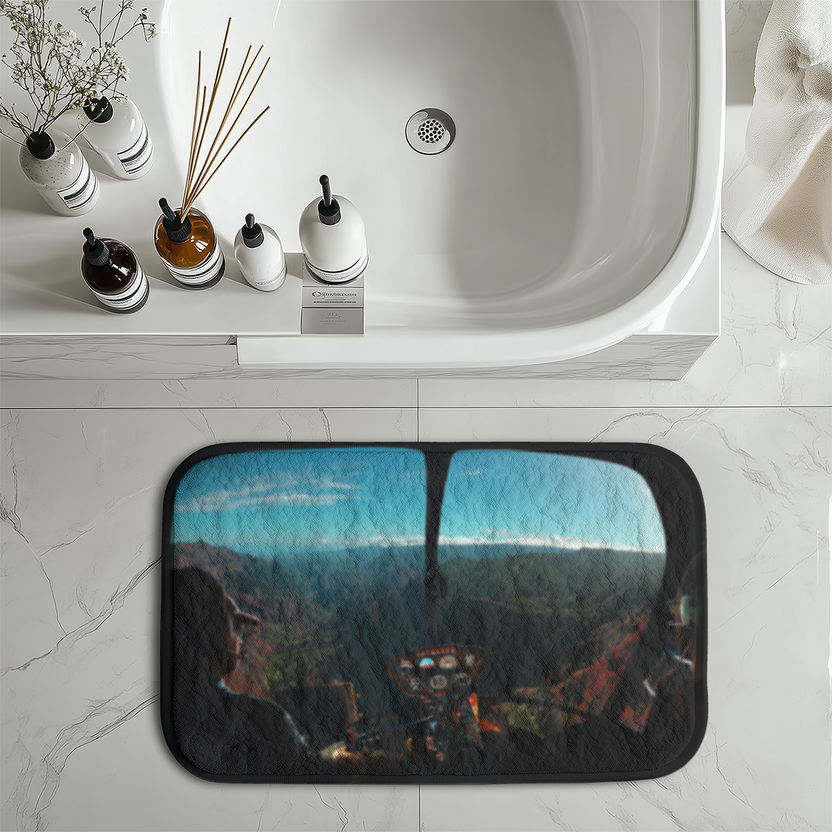 Beautiful Scenary Through Helicopter Cockpit Designed Bath Mats