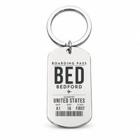 Thumbnail for Bedford Hanscom Field Airport BED - Key Chain - Boarding Pass Style - Silver