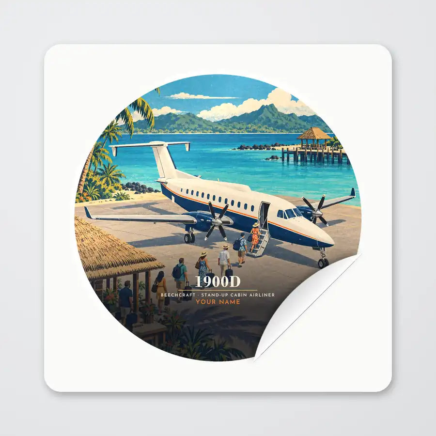 Beechcraft 1900D - 3D + Name - Circle Sticker - Peel