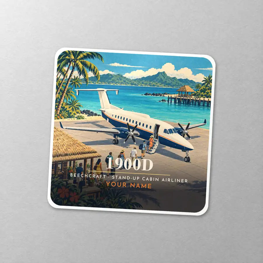 Beechcraft 1900D - 3D + Name - Square Sticker - Close-up
