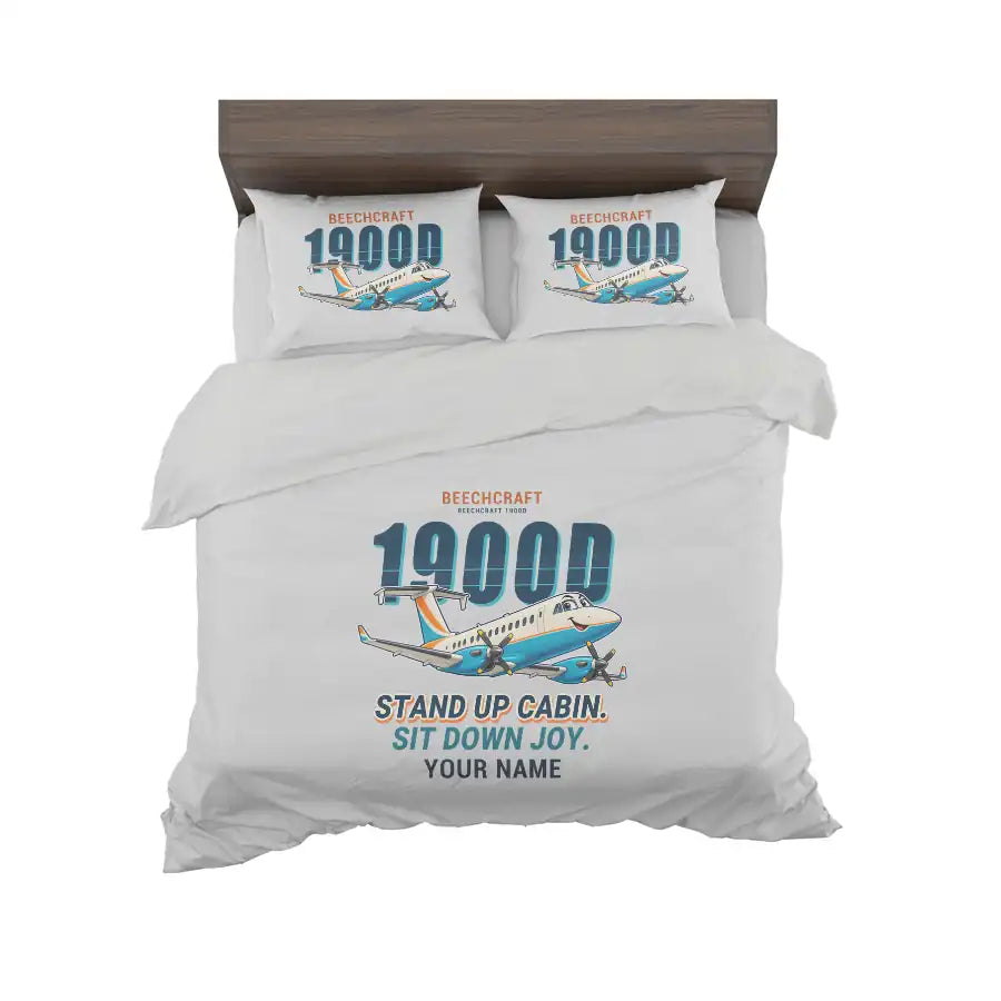 Beechcraft 1900D - Cartoon + Name - Bedding Set - Light Gray