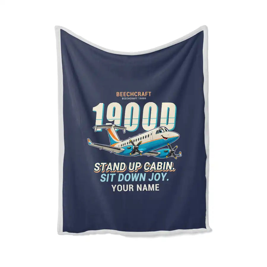 Beechcraft 1900D - Cartoon + Name - Blanket - Navy Blue