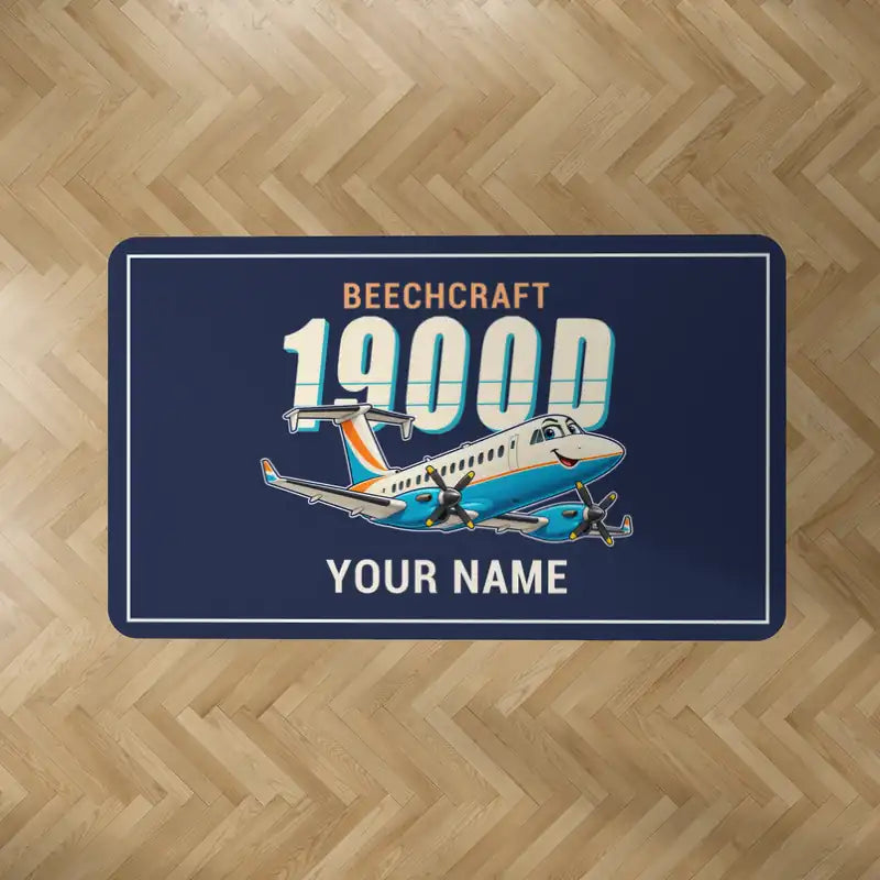 Beechcraft 1900D - Cartoon + Name - Rectangle Carpet - Dark Blue