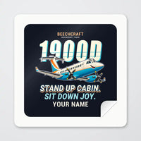 Thumbnail for Beechcraft 1900D - Cartoon + Name - Square Sticker - Peel