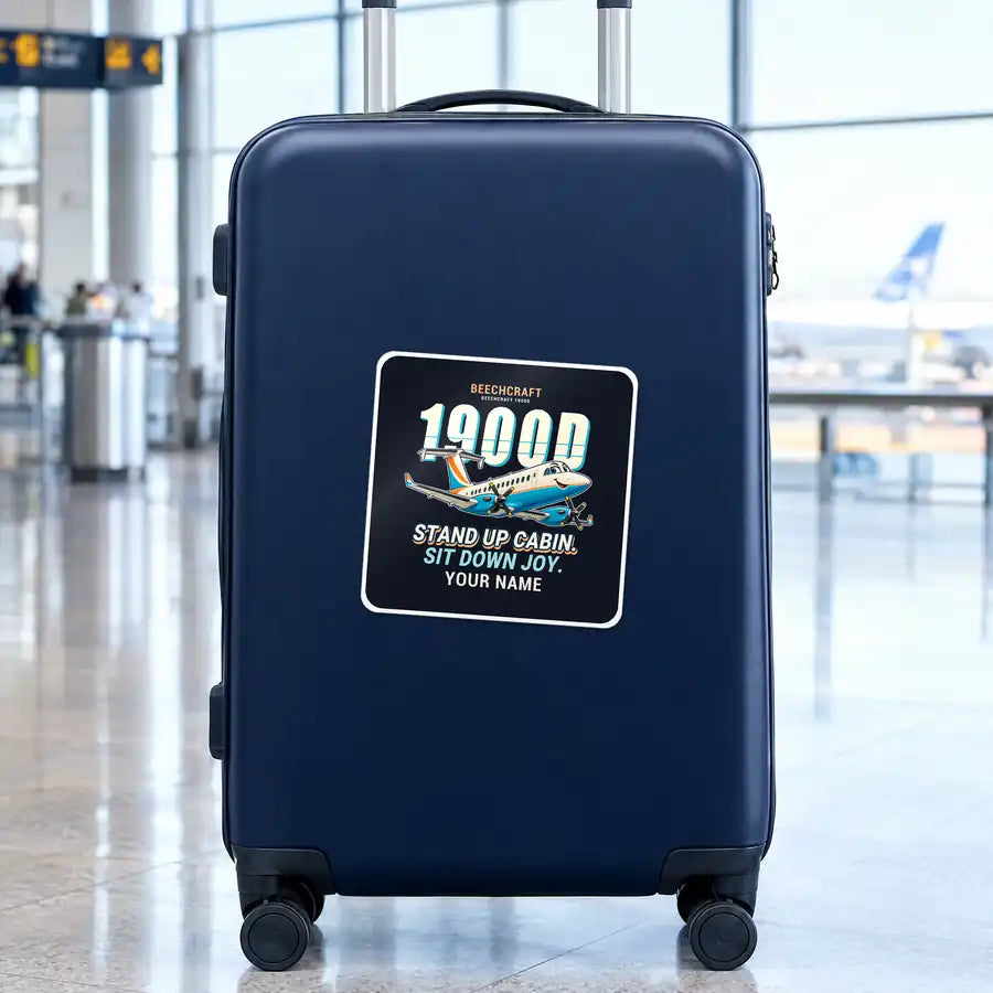 Beechcraft 1900D - Cartoon + Name - Square Sticker - Suitcase