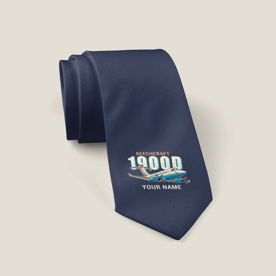 Beechcraft 1900D - Cartoon + Name - Tie - Navy Blue