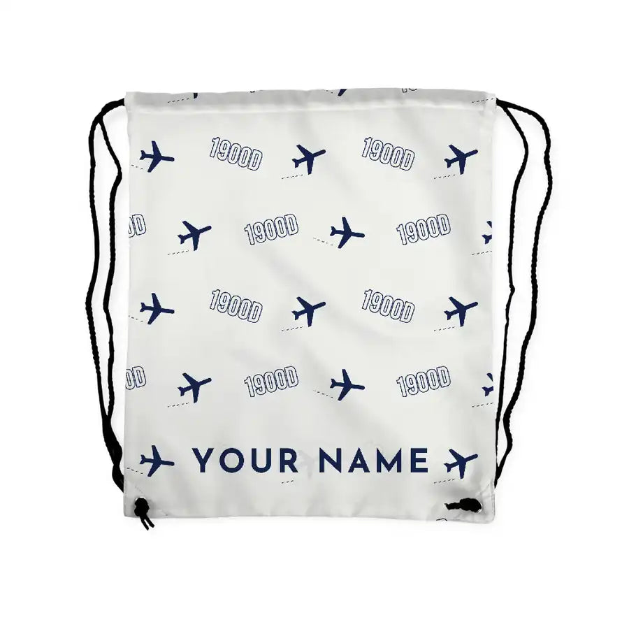 Beechcraft 1900D - Drawstring Bag - 3D Pattern + Name - White