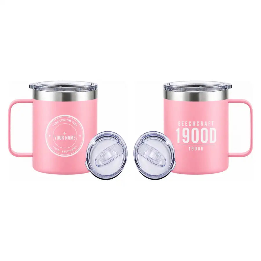 Beechcraft 1900D - Stainless Steel Mug - Tag + Name - Pink