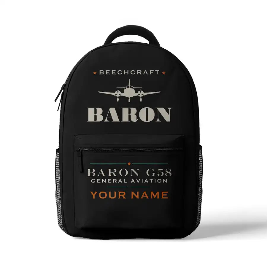 Beechcraft Baron G58 - 3D Backpack - Heritage + Name - Black