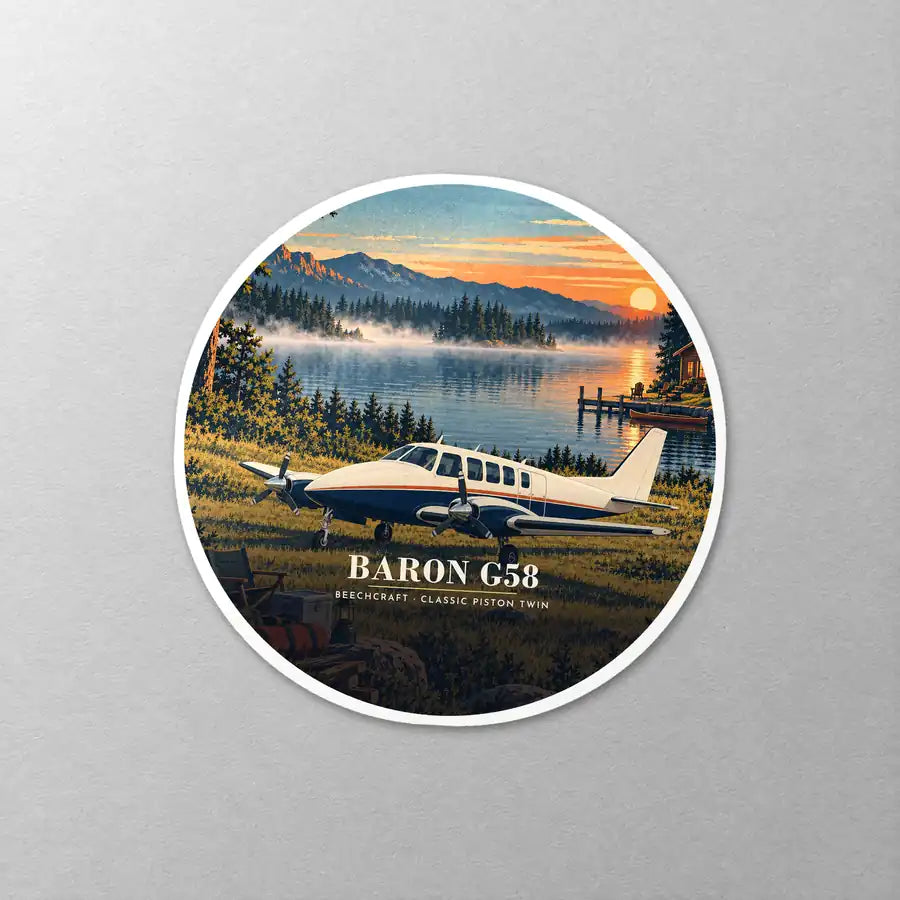 Beechcraft Baron G58 - 3D - Circle Sticker - Close-up