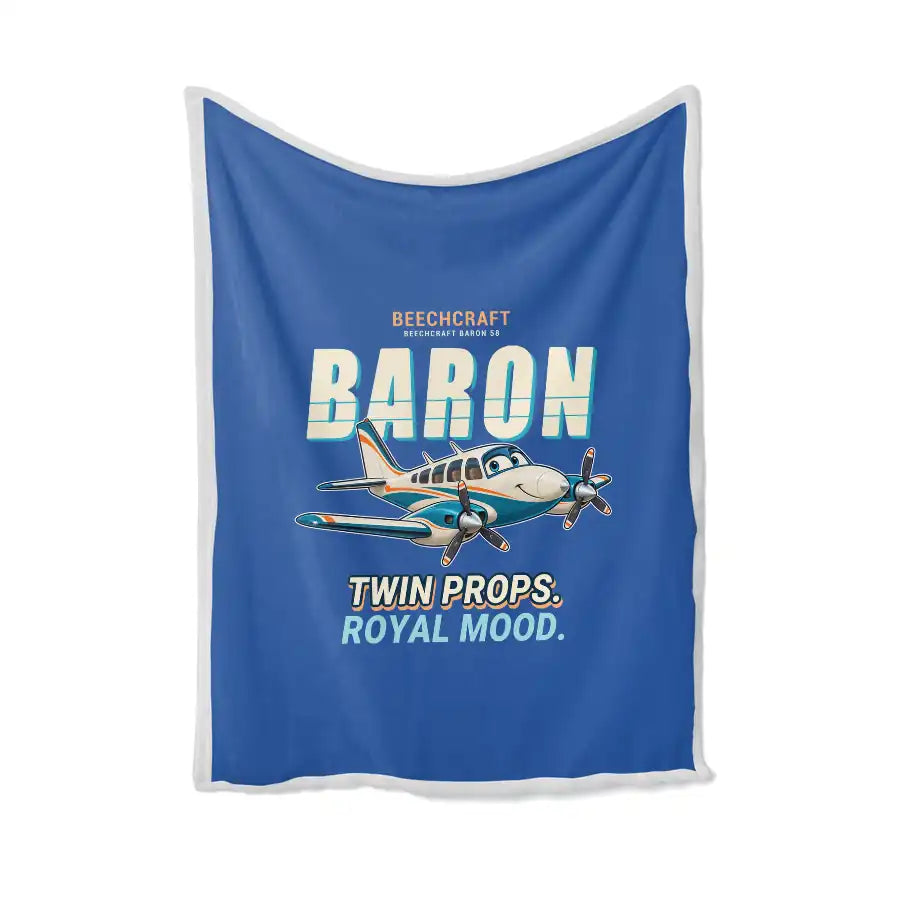 Beechcraft Baron G58 - Cartoon - Blanket - Blue