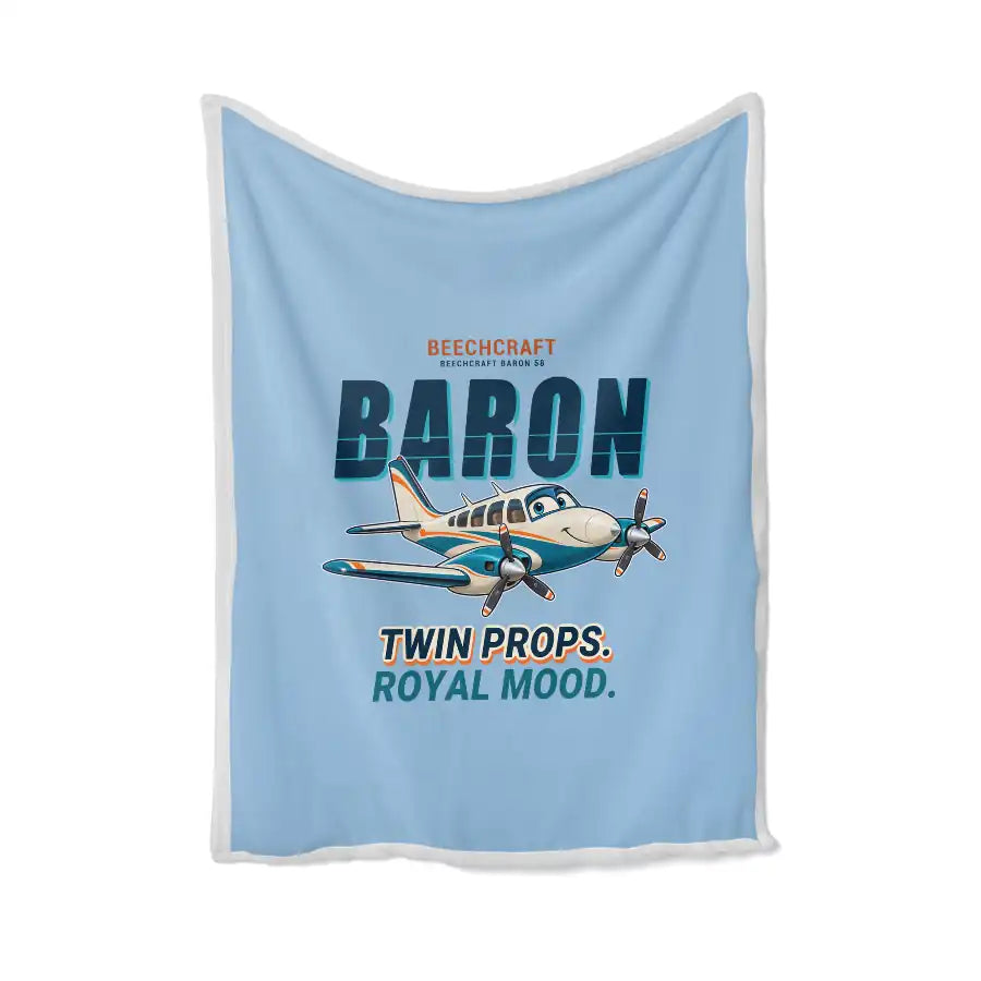 Beechcraft Baron G58 - Cartoon - Blanket - Light Blue