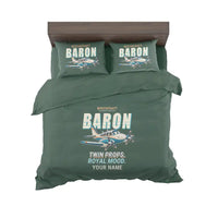 Thumbnail for Beechcraft Baron G58 - Cartoon + Name - Bedding Set - Dark Green