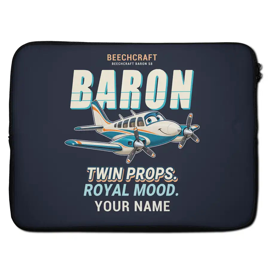 Beechcraft Baron G58 - Cartoon + Name - Laptop Sleeve