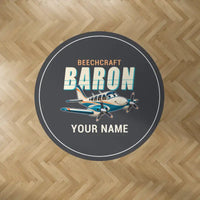Thumbnail for Beechcraft Baron G58 - Cartoon + Name - Round Carpet - Dark Gray
