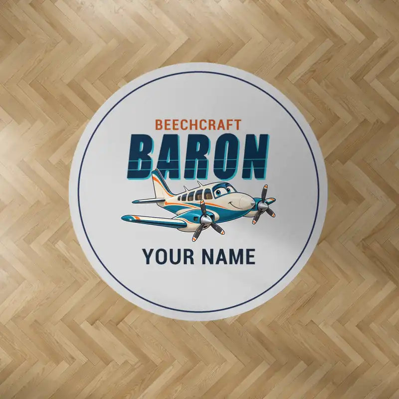 Beechcraft Baron G58 - Cartoon + Name - Round Carpet - Light Gray