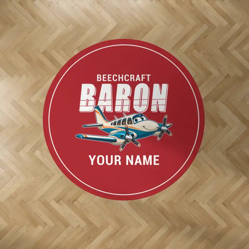 Beechcraft Baron G58 - Cartoon + Name - Round Carpet - Red