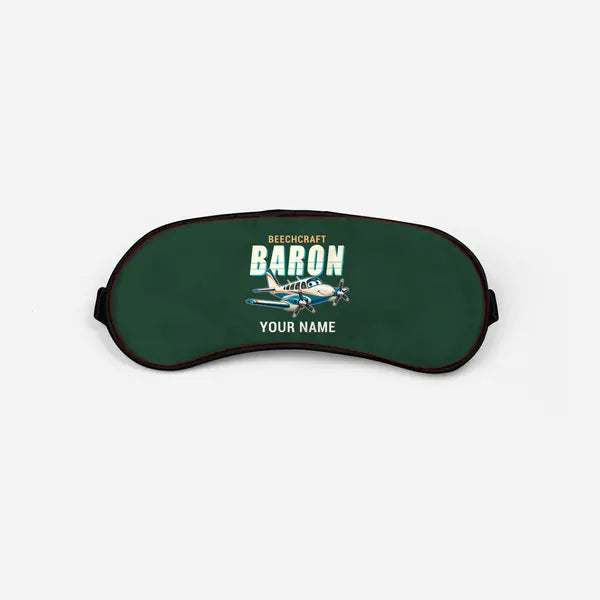 Beechcraft Baron G58 - Cartoon + Name - Sleep Mask - Dark Green