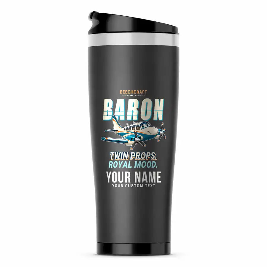 Beechcraft Baron G58 - Cartoon + Name - Stainless Steel (No Holder) - Gray