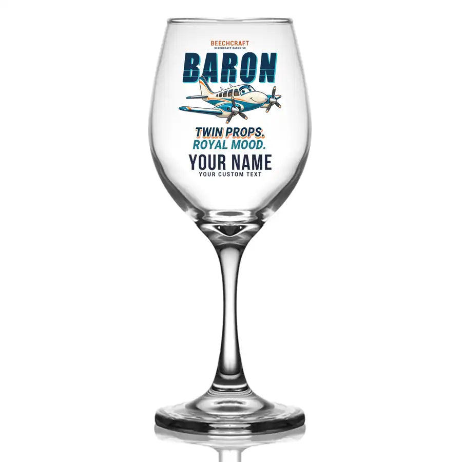 Beechcraft Baron G58 - Cartoon + Name - Wine Glass