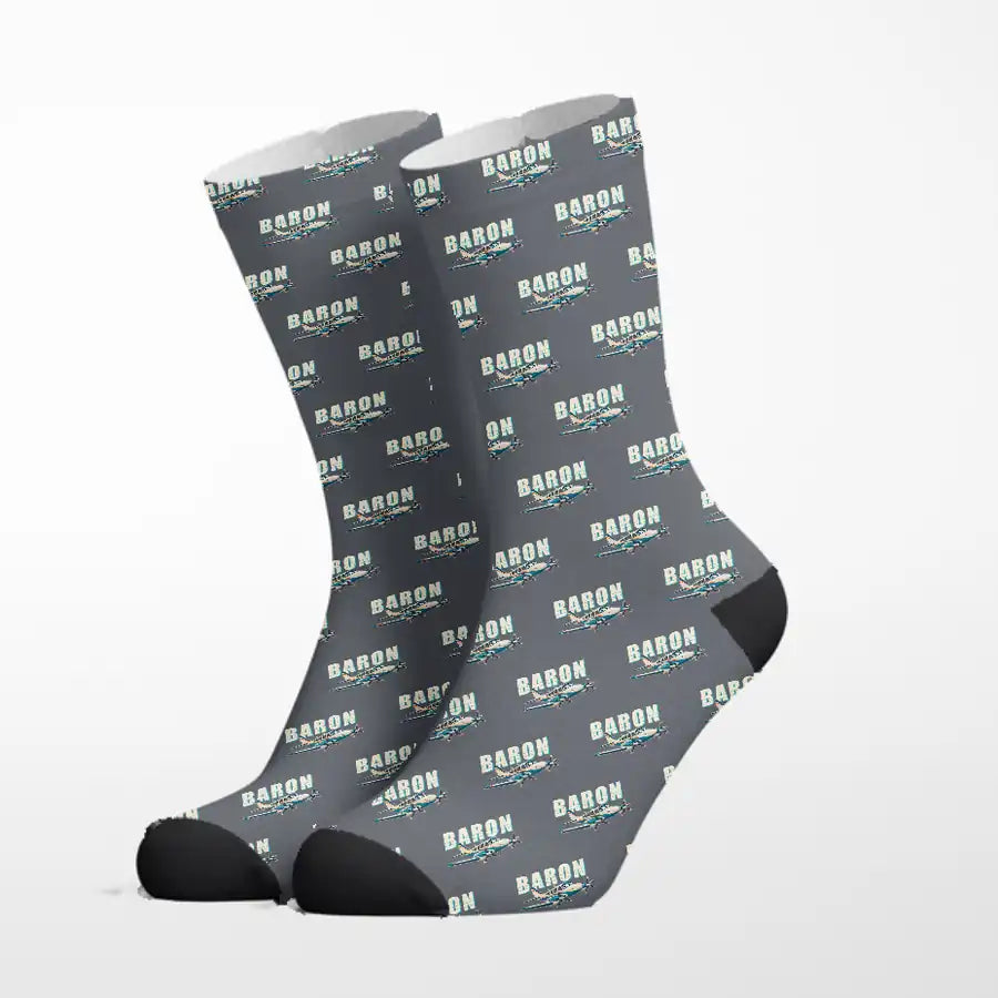 Beechcraft Baron G58 - Cartoon - Socks - Grey
