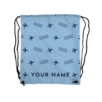 Thumbnail for Beechcraft Baron G58 - Drawstring Bag - 3D Pattern + Name - Light Blue