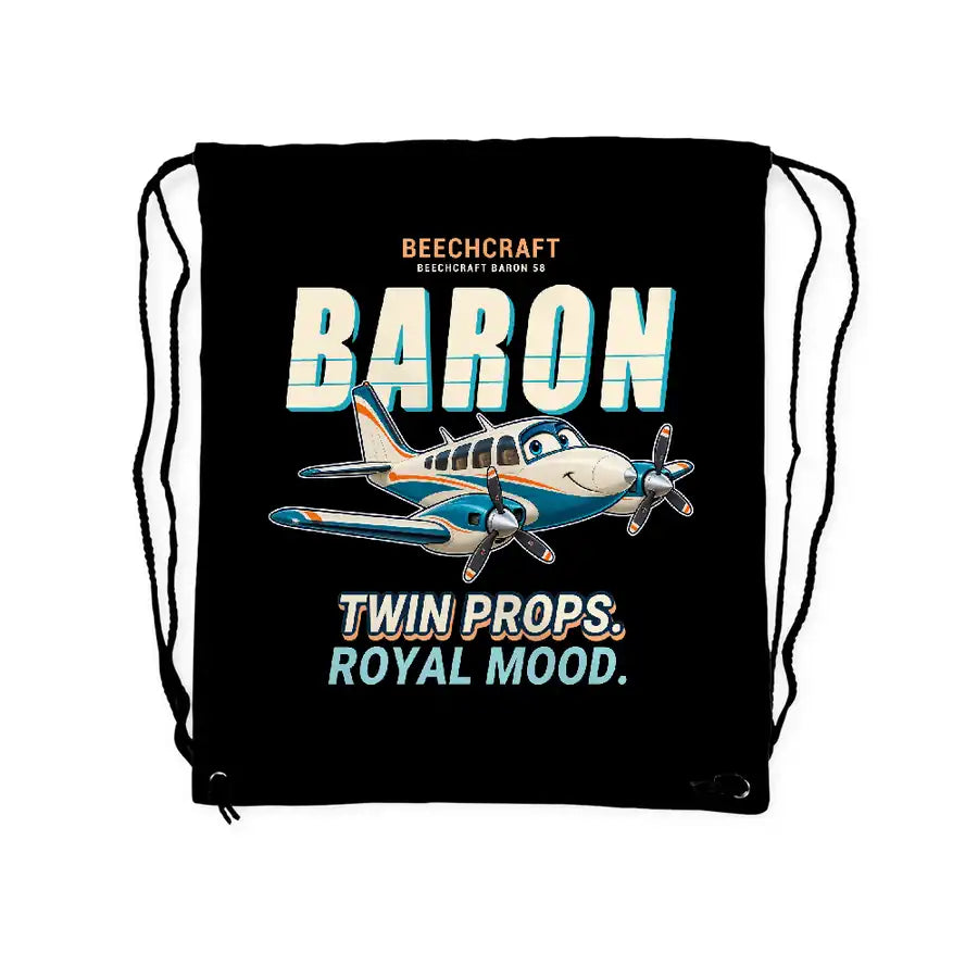 Beechcraft Baron G58 - Drawstring Bag - Cartoon - Black