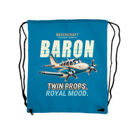 Thumbnail for Beechcraft Baron G58 - Drawstring Bag - Cartoon - Light Blue