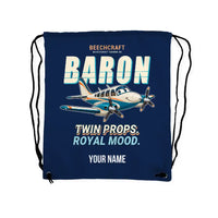 Thumbnail for Beechcraft Baron G58 - Drawstring Bag - Cartoon + Name - Dark Blue