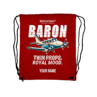 Thumbnail for Beechcraft Baron G58 - Drawstring Bag - Cartoon + Name - Red