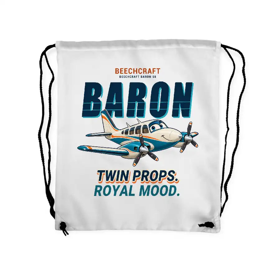 Beechcraft Baron G58 - Drawstring Bag - Cartoon - White