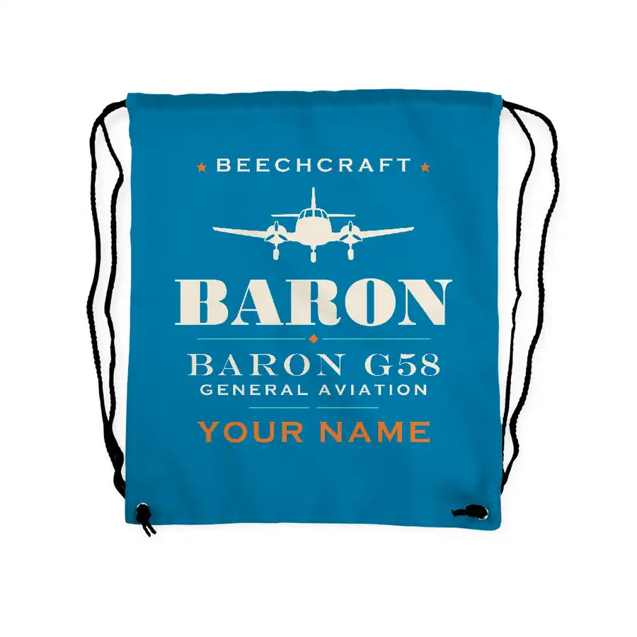 Beechcraft Baron G58 - Drawstring Bag - Heritage + Name - Light Blue