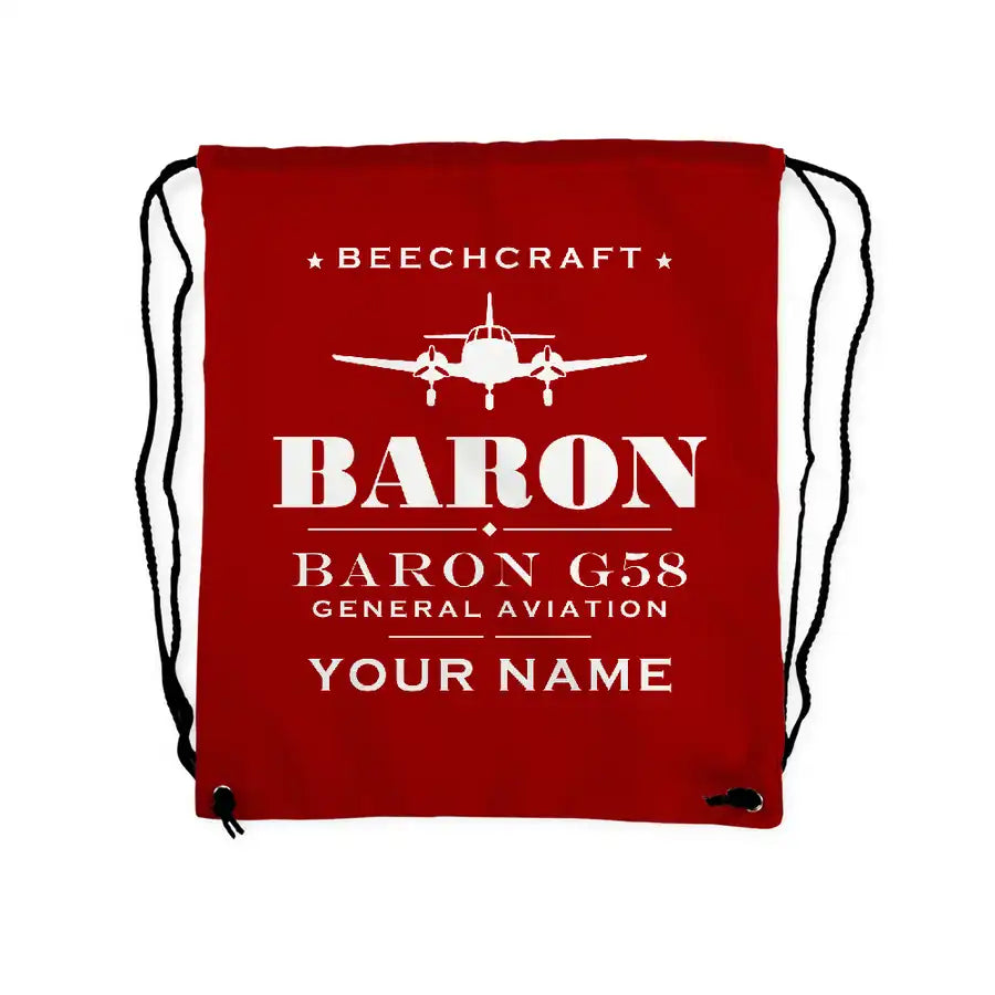 Beechcraft Baron G58 - Drawstring Bag - Heritage + Name - Red