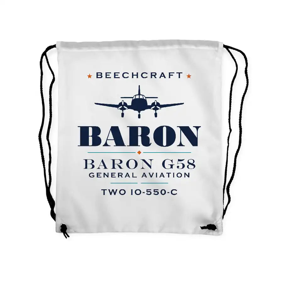 Beechcraft Baron G58 - Drawstring Bag - Heritage - White