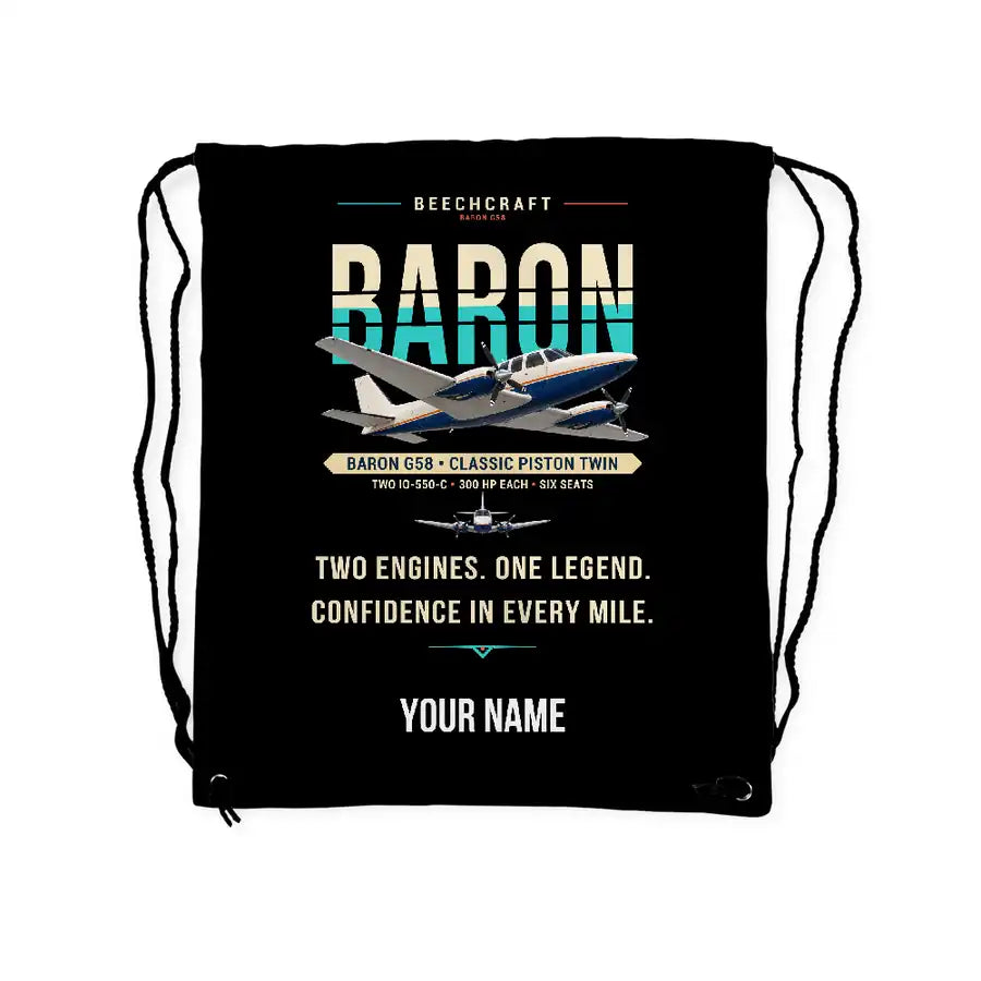 Beechcraft Baron G58 - Drawstring Bag - Original + Name - Black