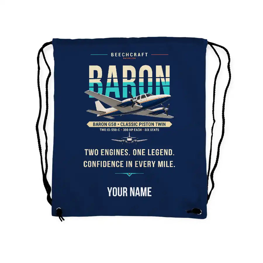 Beechcraft Baron G58 - Drawstring Bag - Original + Name - Dark Blue