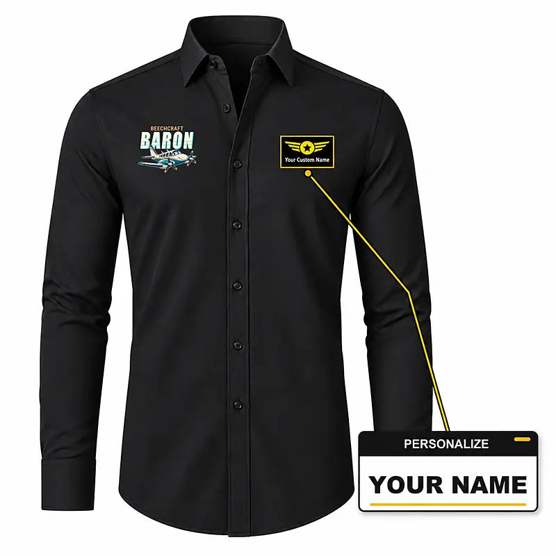 Beechcraft Baron G58 - Long Sleeve Shirt - Cartoon - Black + NAME