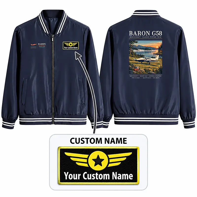 Beechcraft Baron G58 Stylish Jackets - Baseball Collar - Poster + Name - Navy Blue